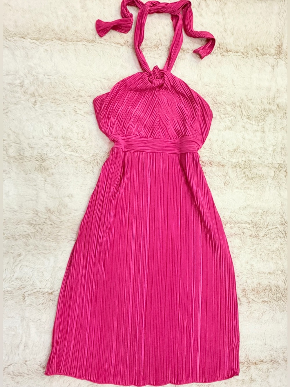 🩷NWT Kirious Los Angeles Pink Halter Midi Dress Barbie Wedding Guest Euro Summer